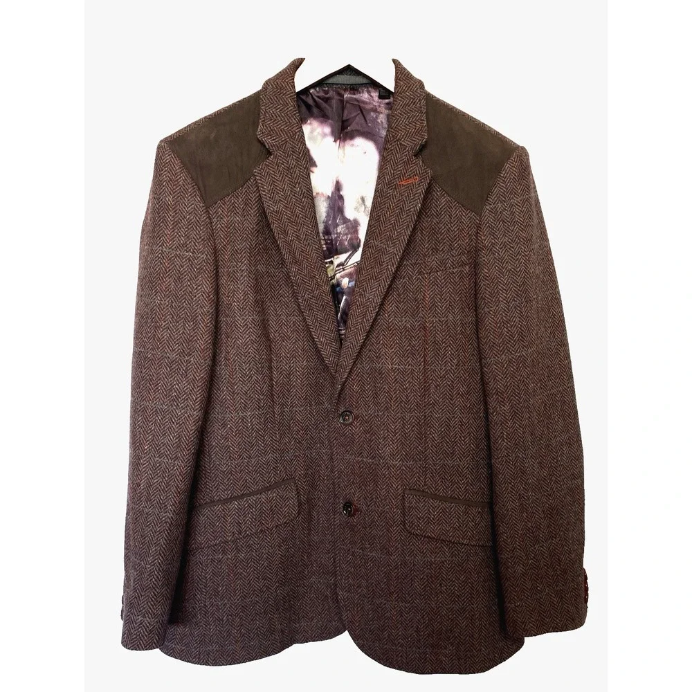 Ted Baker London Mens 100% Wool Tweed Blazer Jacket Size 3 US 38 Brown